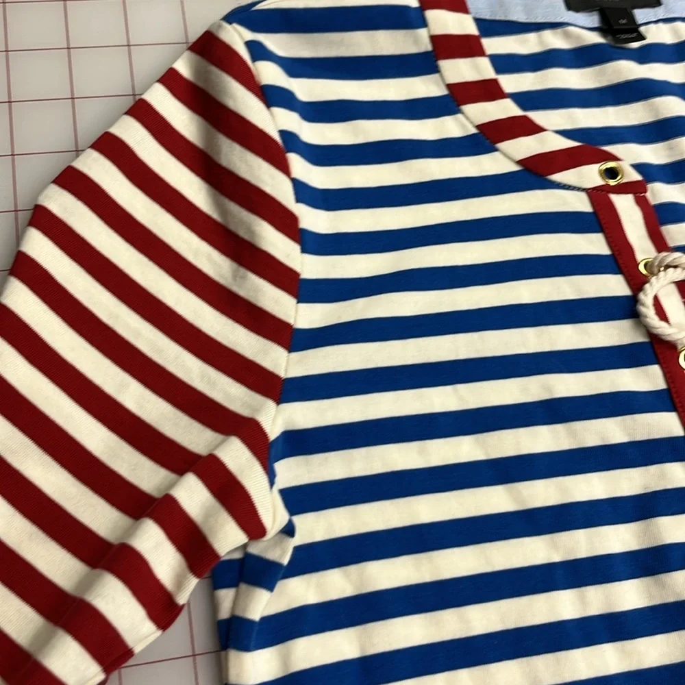 J. CREW Sammie Nautical Beach Baltic Stripe Lace Up 3/4 100% Cotton R/W/B Midi M